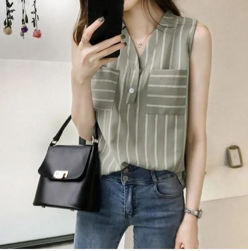 Chiffon V-Neck Sleeveless Tops