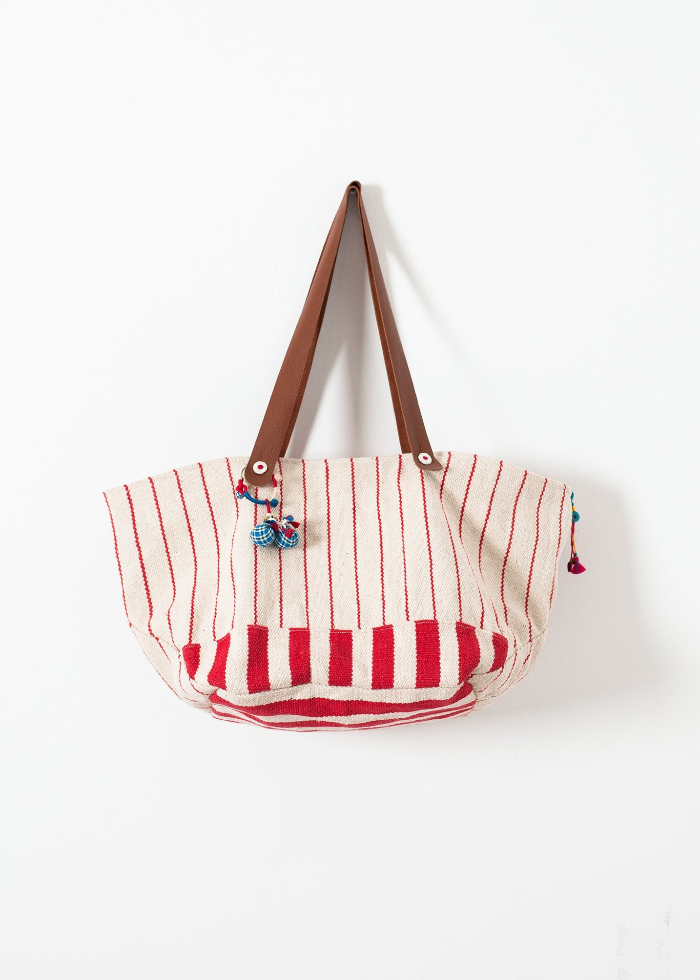 Woven Oversized Tote in Red Stripe